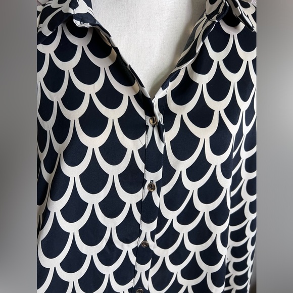 NWOT EE Some Black and Cream Patterened Oversized Button Down Blouse Sz L - Picture 6 of 9